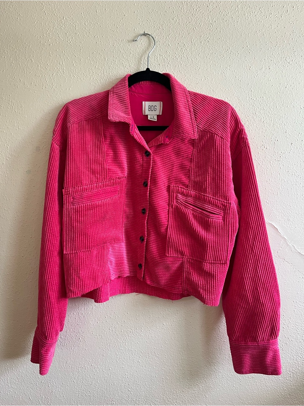 BDG Pink Corduroy Button-Up Crop Jacket